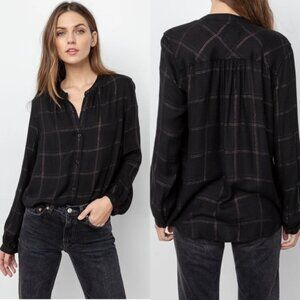 Rails Eloise Coal Tinsel Button Front Shirt Long Sleeve Metallic Black Size L